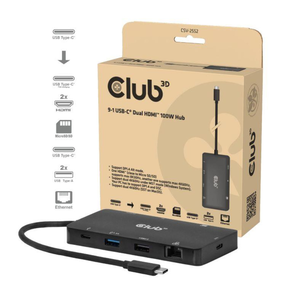 I/O HUB 9IN1 USB-C/100W CSV-2552 CLUB3D I/O HUB 9IN1 USB-C/100W CSV-2552 CLUB3D