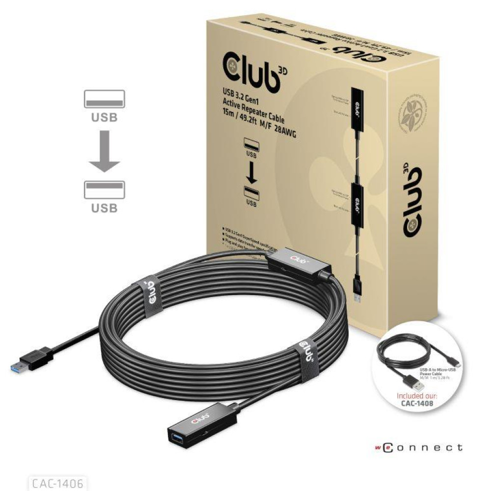 CABLE USB3.2 REPEATER 15M/M/F CAC-1406 CLUB3D CABLE USB3.2 REPEATER 15M/M/F CAC-1406 CLUB3D
