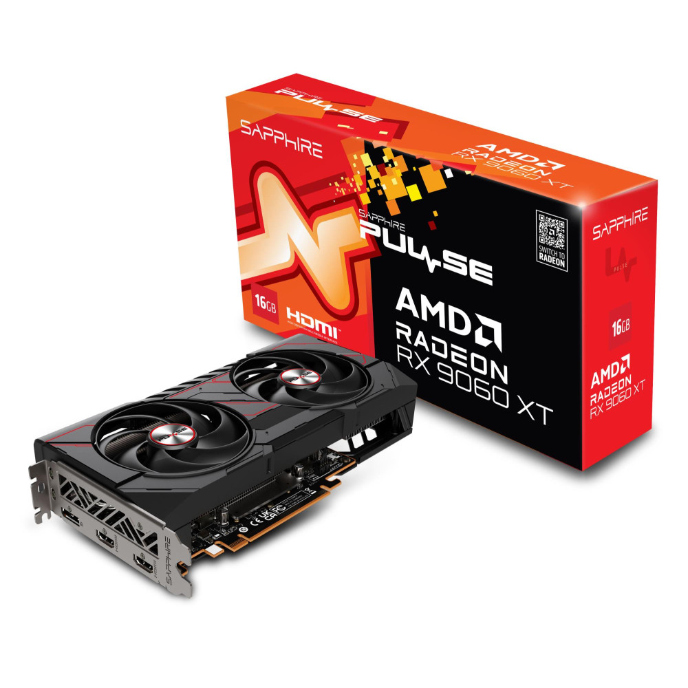 Graphics Card, SAPPHIRE, AMD Radeon RX 9060 XT, 16 GB, GDDR6, 128 bit, PCIE 5.0 16x, GPU 2700 MHz, Dual Slot Fansink, 2xHDMI, 1xDisplayPort, 11350-03-20G Graphics Card, SAPPHIRE, AMD Radeon RX 9060 XT, 16 GB, GDDR6, 128 bit, PCIE 5.0 16x, GPU 2700 MHz, Dual Slot Fansink, 2xHDMI, 1xDisplayPort, 11350-03-20G