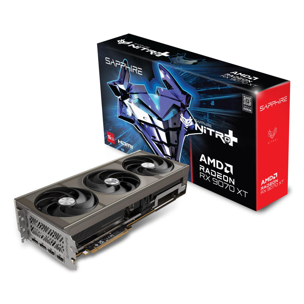 Graphics Card, SAPPHIRE, AMD Radeon RX 9070 XT, 16 GB, GDDR6, 256 bit, PCIE 5.0 16x, GPU 2520 MHz, Triple slot Fansink, 2xHDMI, 2xDisplayPort, 11348-01-20G Graphics Card, SAPPHIRE, AMD Radeon RX 9070 XT, 16 GB, GDDR6, 256 bit, PCIE 5.0 16x, GPU 2520 MHz, Triple slot Fansink, 2xHDMI, 2xDisplayPort, 11348-01-20G