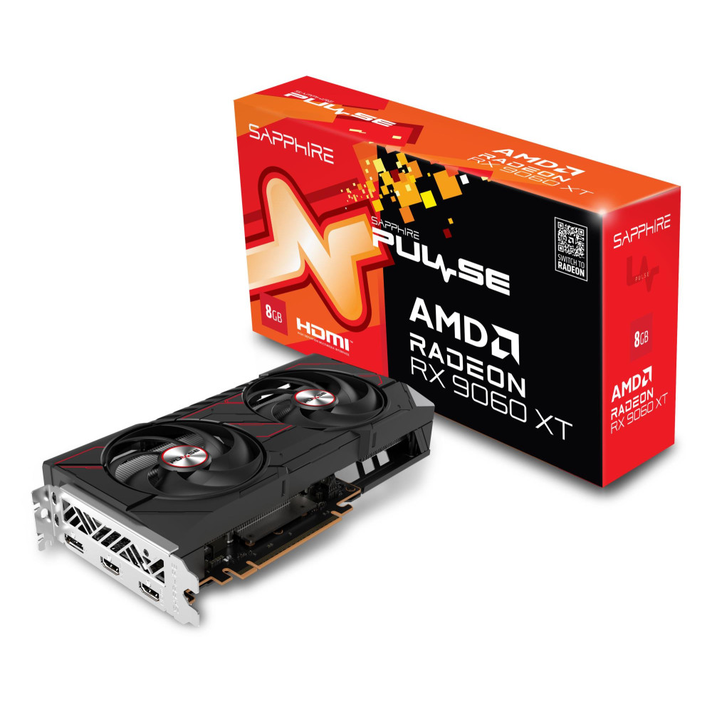Graphics Card, SAPPHIRE, AMD Radeon RX 9060 XT, 8 GB, GDDR6, 128 bit, PCIE 5.0 16x, GPU 2700 MHz, Dual Slot Fansink, 2xHDMI, 1xDisplayPort, 11350-04-20G Graphics Card, SAPPHIRE, AMD Radeon RX 9060 XT, 8 GB, GDDR6, 128 bit, PCIE 5.0 16x, GPU 2700 MHz, Dual Slot Fansink, 2xHDMI, 1xDisplayPort, 11350-04-20G