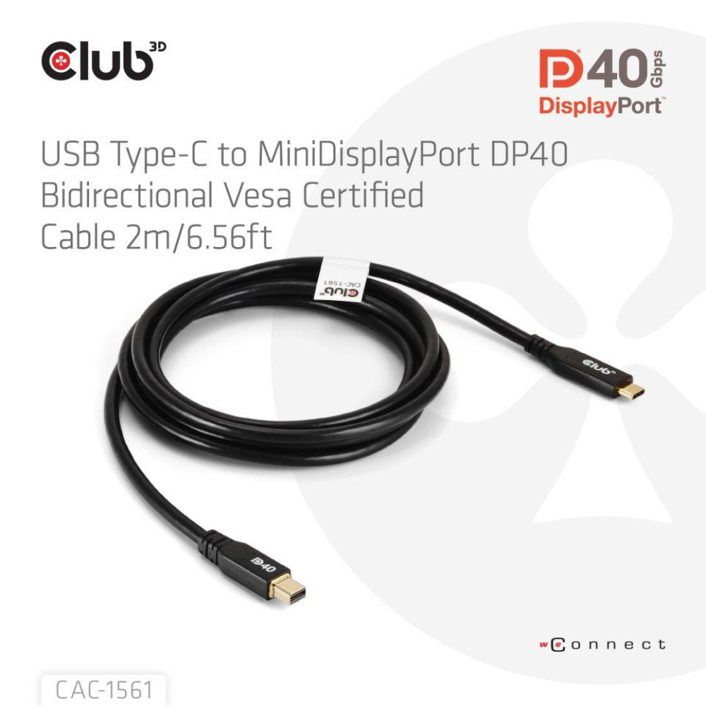 CABLE USB-C TO MINI DP 1.2M/M/M CAC-1561 CLUB3D CABLE USB-C TO MINI DP 1.2M/M/M CAC-1561 CLUB3D