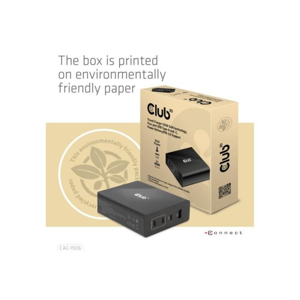 MOBILE TRAVEL CHARGER USB-C/132W GAN CAC-1906 CLUB3D MOBILE TRAVEL CHARGER USB-C/132W GAN CAC-1906 CLUB3D