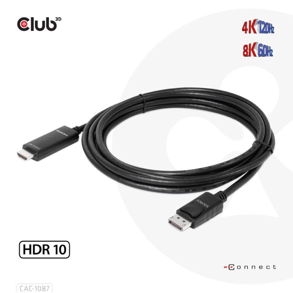 CABLE DP TO HDMI 3M/M/M CAC-1087 CLUB3D CABLE DP TO HDMI 3M/M/M CAC-1087 CLUB3D