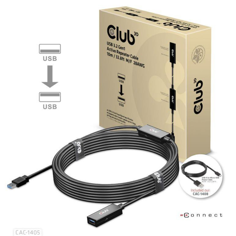 CABLE USB3.2 REPEATER 10M/M/F CAC-1405 CLUB3D CABLE USB3.2 REPEATER 10M/M/F CAC-1405 CLUB3D