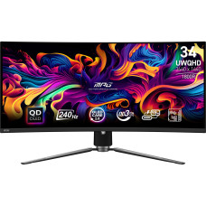 Monitor, MSI, 34, Gaming/Curved/21 : 9, Panel QD-OLED, 3440x1440, 240, Matte, 0.03 ms, Swivel, Height adjustable, Tilt, Colour Black, MPG341CQPXQD-OLED Monitor, MSI, 34, Gaming/Curved/21 : 9, Panel QD-OLED, 3440x1440, 240, Matte, 0.03 ms, Swivel, Height adjustable, Tilt, Colour Black, MPG341CQPXQD-OLED