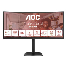 LCD Monitor, AOC, 34 , 3440 x 1440 pixels, UltraWide Quad HD, Native aspect ratio 21:9, LCD, Curved, CU34E4CV