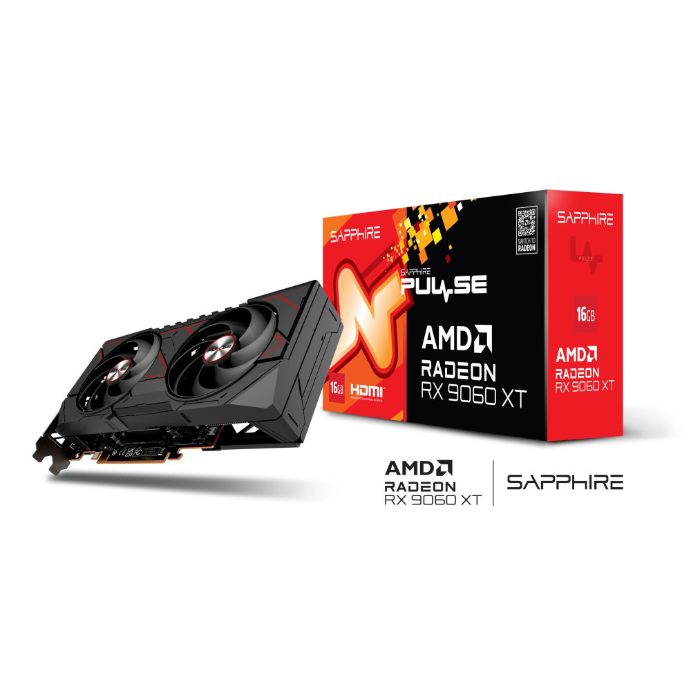 Graphics Card, SAPPHIRE, AMD Radeon RX 9060 XT, 16 GB, GDDR6, 128 bit, PCIE 5.0 16x, GPU 2700 MHz, Dual Slot Fansink, 2xHDMI, 1xDisplayPort, 11350-03-20G Graphics Card, SAPPHIRE, AMD Radeon RX 9060 XT, 16 GB, GDDR6, 128 bit, PCIE 5.0 16x, GPU 2700 MHz, Dual Slot Fansink, 2xHDMI, 1xDisplayPort, 11350-03-20G
