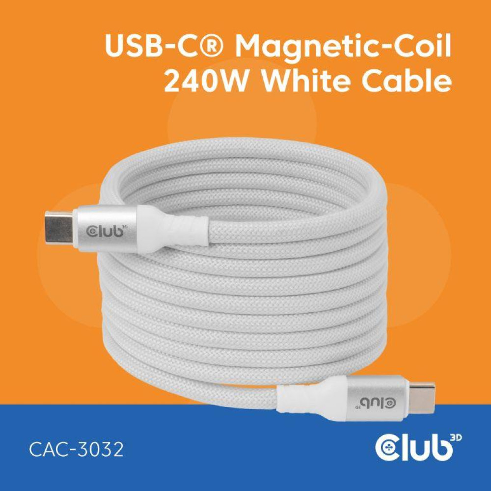 CABLE USB-C TO USB-C 2M/MAGNETIC WHITE CAC-3032 CLUB3D CABLE USB-C TO USB-C 2M/MAGNETIC WHITE CAC-3032 CLUB3D