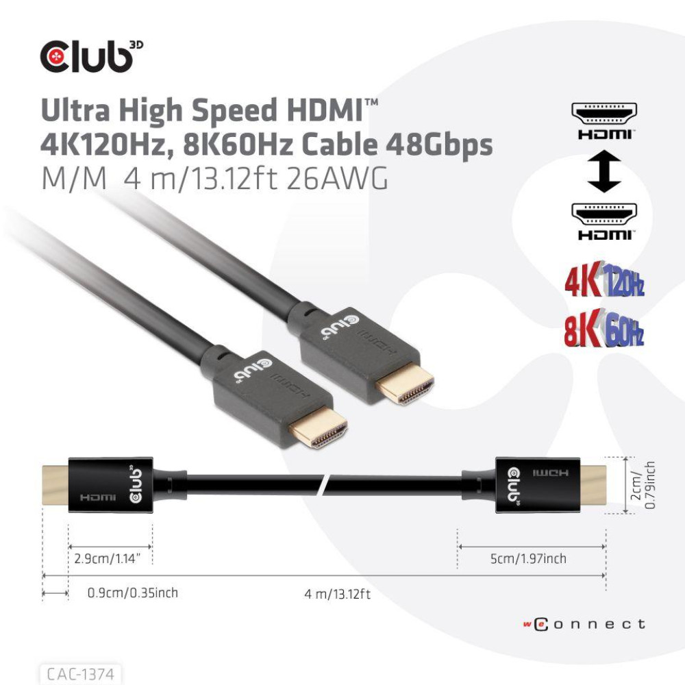 CABLE HDMI TO HDMI 4M/M/M CAC-1374 CLUB3D CABLE HDMI TO HDMI 4M/M/M CAC-1374 CLUB3D