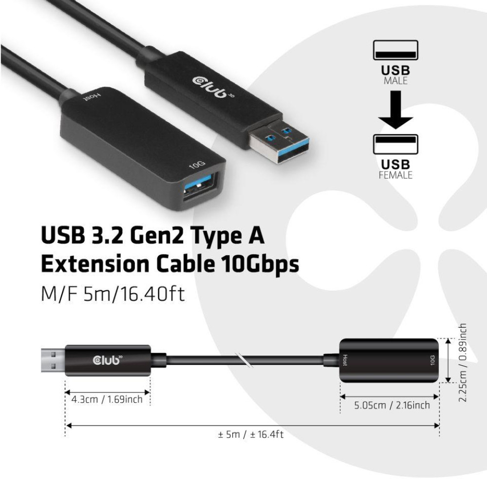 CABLE USB3.2 5M/M/F CAC-1411 CLUB3D CABLE USB3.2 5M/M/F CAC-1411 CLUB3D