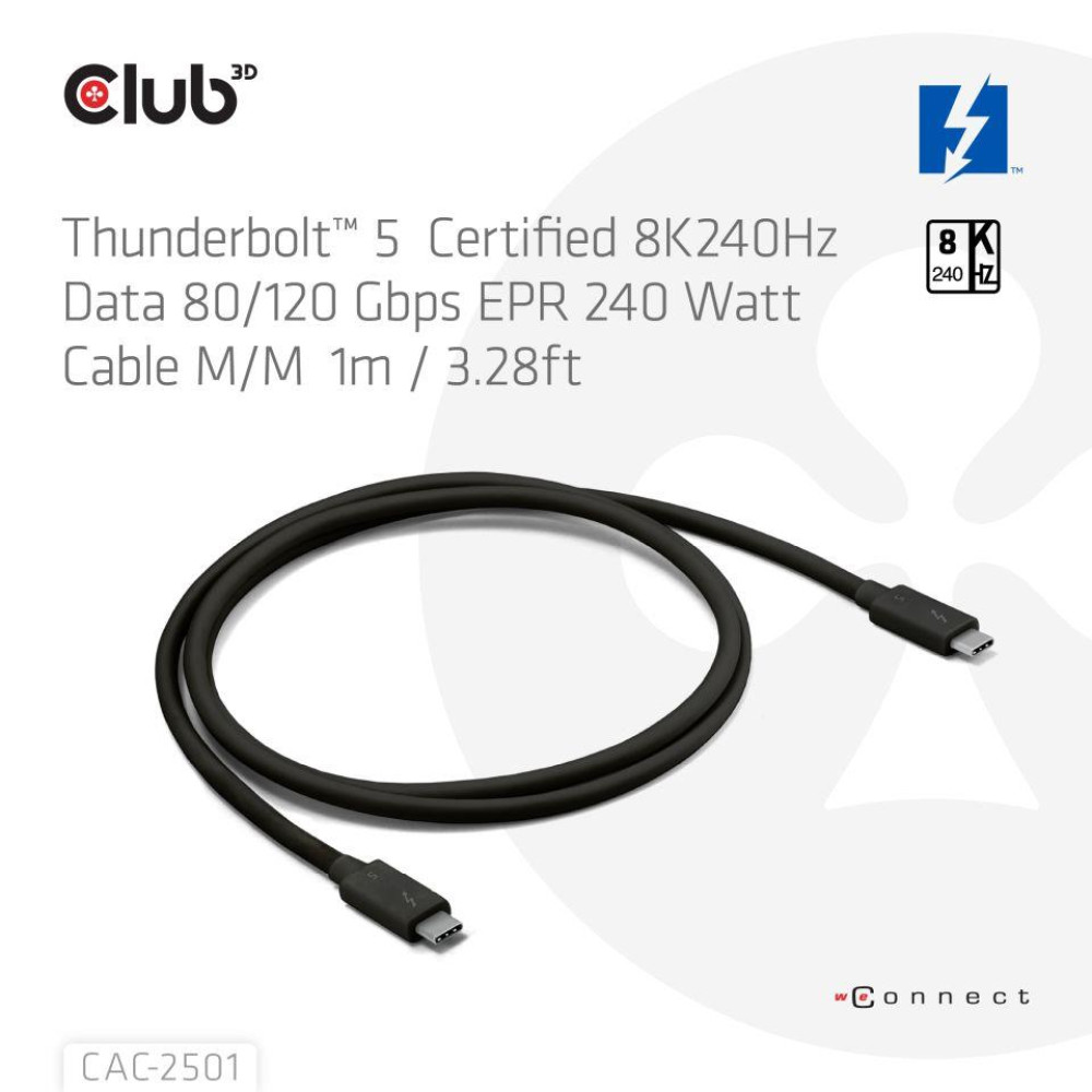 CABLE USB-C THUNDERBOLT 1M/M/M CAC-2501 CLUB3D CABLE USB-C THUNDERBOLT 1M/M/M CAC-2501 CLUB3D