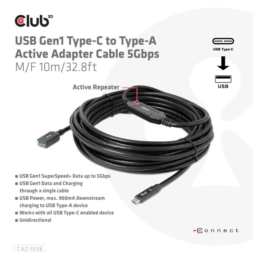 CABLE USB-C TO USB 10M/M/F CAC-1538 CLUB3D CABLE USB-C TO USB 10M/M/F CAC-1538 CLUB3D