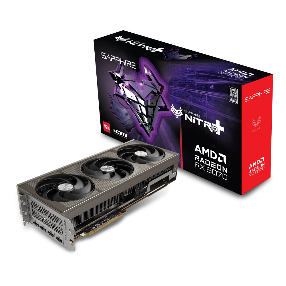 Graphics Card, SAPPHIRE, AMD Radeon RX 9070, 16 GB, GDDR6, 256 bit, Triple slot Fansink, 2xHDMI, 2xDisplayPort, 11349-01-20G Graphics Card, SAPPHIRE, AMD Radeon RX 9070, 16 GB, GDDR6, 256 bit, Triple slot Fansink, 2xHDMI, 2xDisplayPort, 11349-01-20G