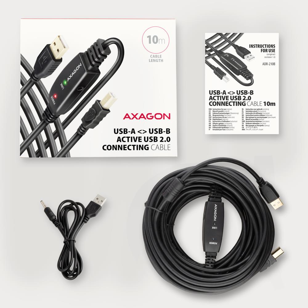 CABLE USB2.0 A-M/B-M ACTIVE/10M ADR-210B AXAGON CABLE USB2.0 A-M/B-M ACTIVE/10M ADR-210B AXAGON