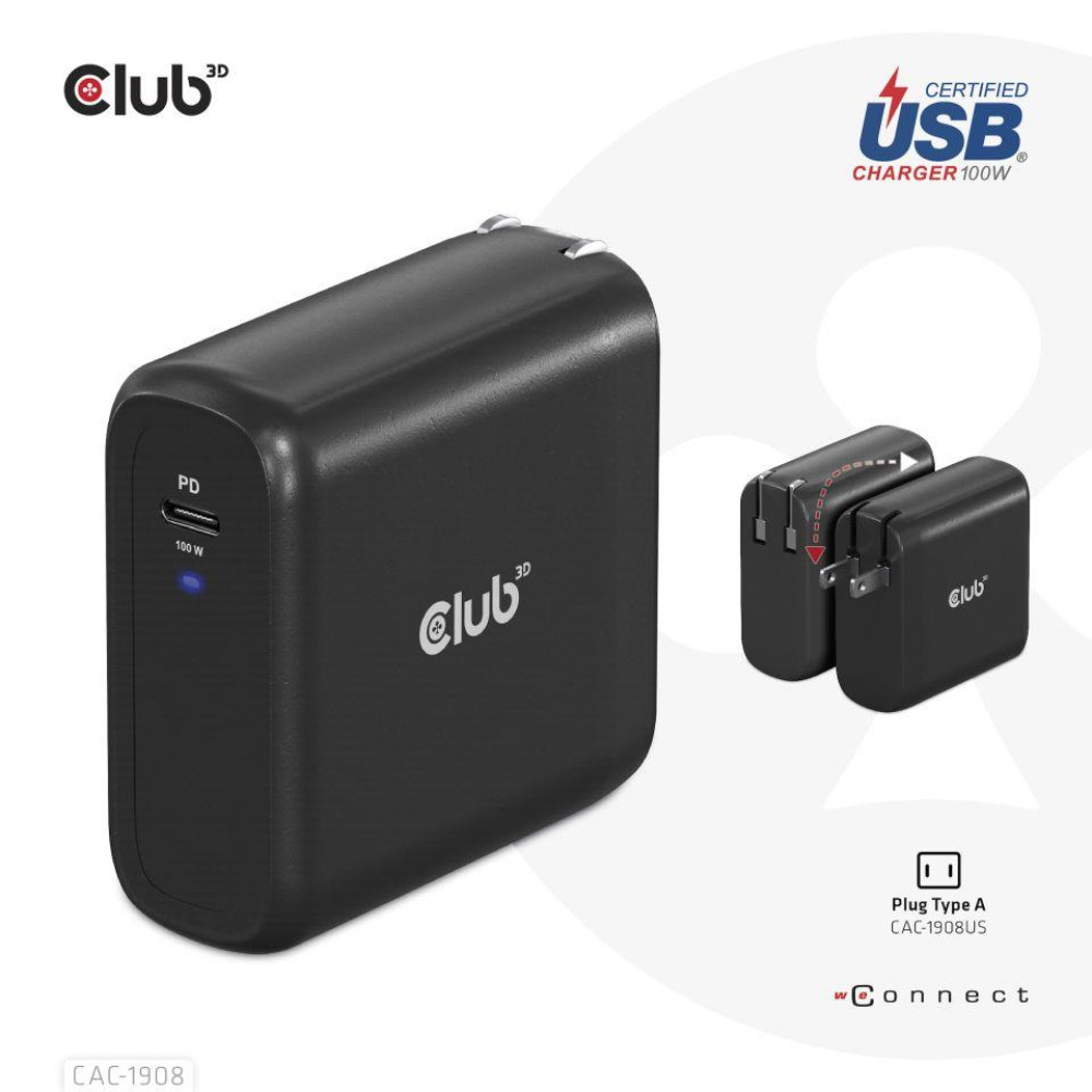 MOBILE TRAVEL CHARGER USB-C/100W CAC-1908EU CLUB3D MOBILE TRAVEL CHARGER USB-C/100W CAC-1908EU CLUB3D