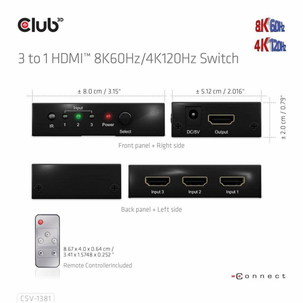 VIDEO SWITCH HDMI 3PORT/CSV-1381 CLUB3D VIDEO SWITCH HDMI 3PORT/CSV-1381 CLUB3D