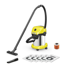 Vacuum Cleaner, KARCHER, Wet and dry vacuum cleaner WD 3 S V-17/4/20 + 4 FB, 1000 Watts, Suction power 230W, Capacity 17 l, Noise 74 dB, Yellow, Weight 4.8 kg, 1.628-152.0