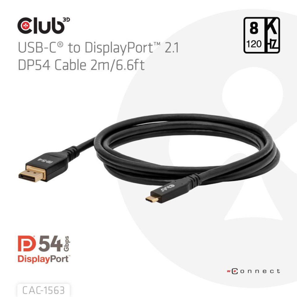 CABLE USB-C TO DP 2M/M/M CAC-1563 CLUB3D CABLE USB-C TO DP 2M/M/M CAC-1563 CLUB3D