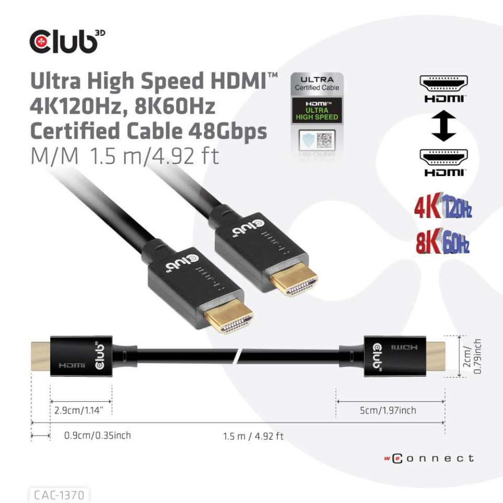 CABLE HDMI TO HDMI 1.5M/M/M CAC-1370 CLUB3D CABLE HDMI TO HDMI 1.5M/M/M CAC-1370 CLUB3D