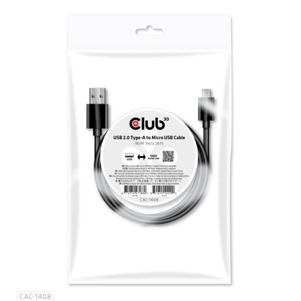 CABLE USB TO MICRO USB 1M/M/M CAC-1408 CLUB3D CABLE USB TO MICRO USB 1M/M/M CAC-1408 CLUB3D