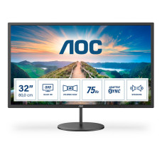 LCD Monitor, AOC, Q32V4, 31.5, Business, Panel IPS, 2560x1440, 16:9, 75Hz, Matte, 4 ms, Speakers, Tilt, Colour Black, Q32V4