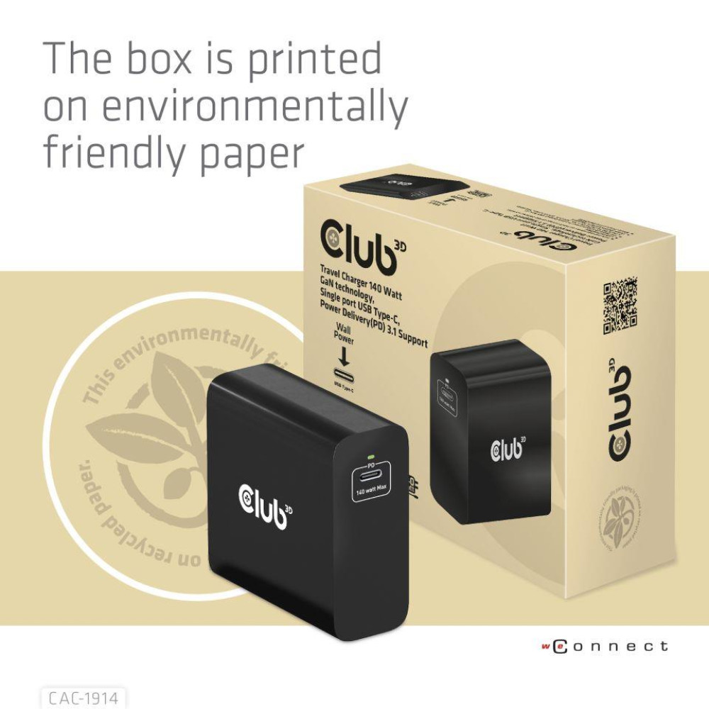 MOBILE TRAVEL CHARGER USB-C/140W GAN CAC-1914EU CLUB3D MOBILE TRAVEL CHARGER USB-C/140W GAN CAC-1914EU CLUB3D