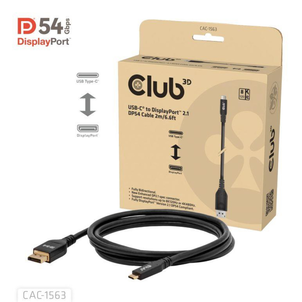 CABLE USB-C TO DP 2M/M/M CAC-1563 CLUB3D CABLE USB-C TO DP 2M/M/M CAC-1563 CLUB3D