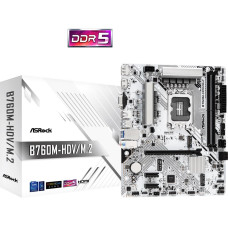 Mainboard, ASROCK, Intel B760 Express, LGA1700, Micro-ATX, Memory DDR5, Memory slots 2, 2xPCI-Express 3.0 1x, 1xPCI-Express 4.0 16x, 1xM.2, 1x15pin D-sub, 1xHDMI, 1xDisplayPort, 1xAV-In, 1xAV-out, 1xMicrophone, 2xUSB 2.0, 3xUSB 3.2, 1xUSB-C, 1xRJ45, B760M