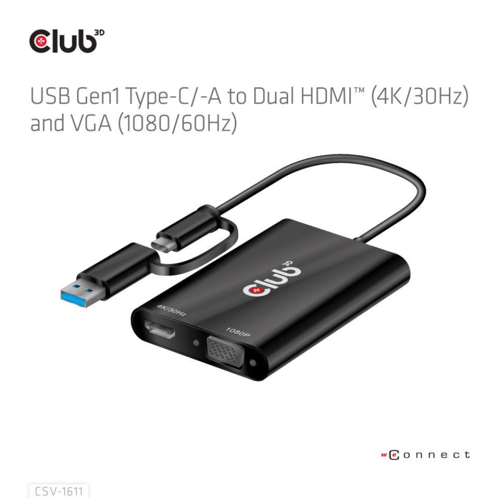 I/O ADAPTER USB-C TO HDMI/VGA/CSV-1611 CLUB3D I/O ADAPTER USB-C TO HDMI/VGA/CSV-1611 CLUB3D