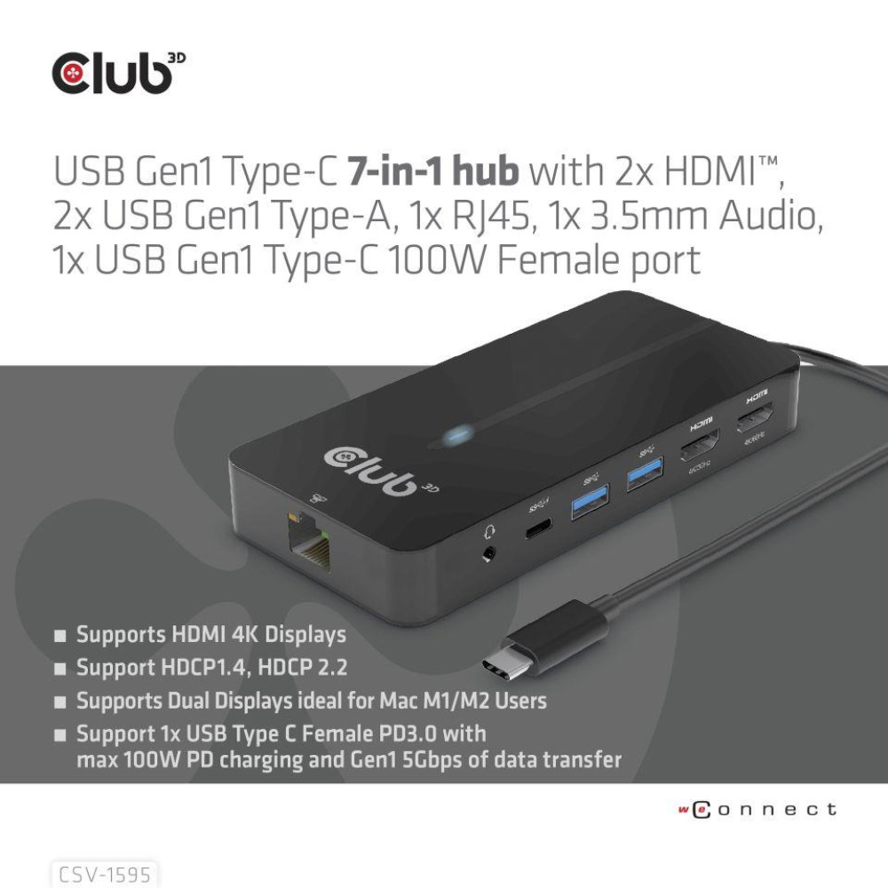 I/O HUB 7IN1 USB-C/100W CSV-1595 CLUB3D I/O HUB 7IN1 USB-C/100W CSV-1595 CLUB3D