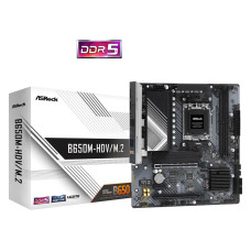 Mainboard, ASROCK, AMD B650, SAM5, Micro-ATX, Memory DDR5, Memory slots 2, 1xPCI-Express 4.0 1x, 2xPCI-Express 4.0 16x, 1xM.2, 1xHDMI, 1xDisplayPort, 1xAudio-In, 1xAudio-Out, 1xMicrophone, 4xUSB 2.0, 2xUSB 3.2, 1xUSB-C, 1xRJ45, B650M-HDV/M.2