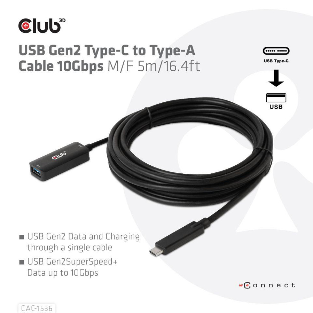 CABLE USB-C TO USB 5M/M/F CAC-1536 CLUB3D CABLE USB-C TO USB 5M/M/F CAC-1536 CLUB3D