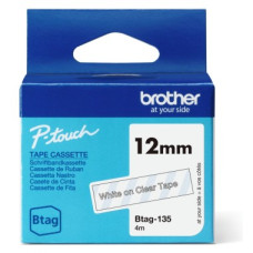 BROTHER BTAG135 12MM WHITE ON CLEAR TAPE