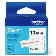 BROTHER BTAG232 12MM RED ON WHITE TAPE