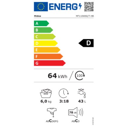 Midea , Washing Machine , MF110W60/T-HR , Energy efficiency
