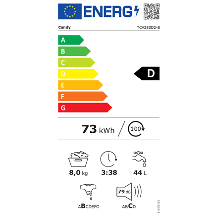 Candy , Washing Machine , TCA283D2-S , Energy efficiency