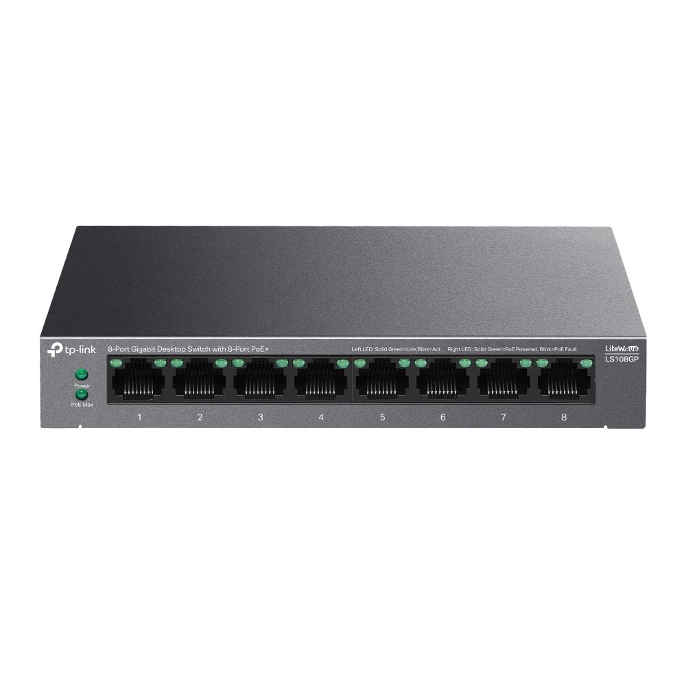 Switch, TP-LINK, LS108GP, PoE+ ports 8