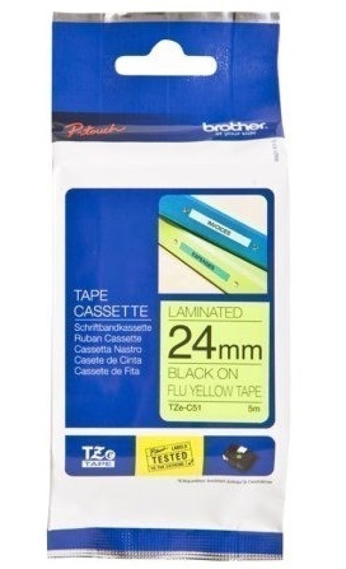 BROTHER TZE-C51 BLACK ON FLUORESCENT YELLOW